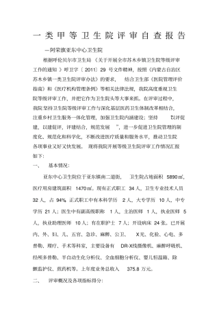 一类甲等卫生院评审自查报告