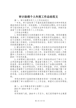 审计助理个人年度工作总结范文 
