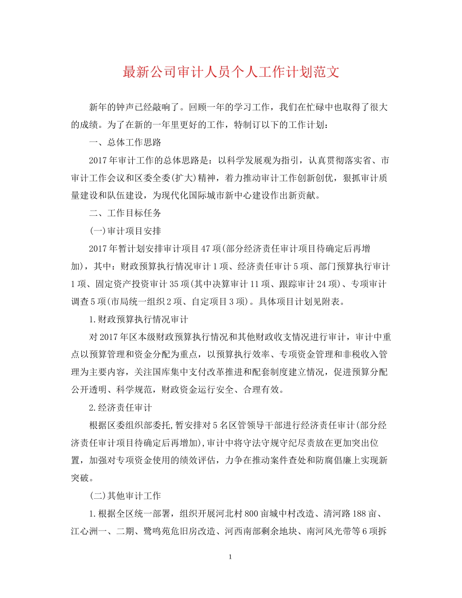 公司审计人员个人工作计划范文_第1页
