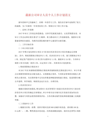 公司审计人员个人工作计划范文