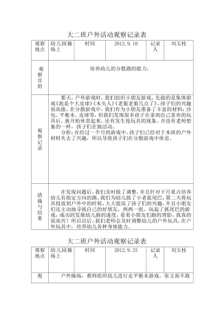 户外活动观察记录表