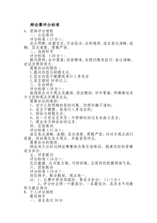 辩论赛评分标准及评分表