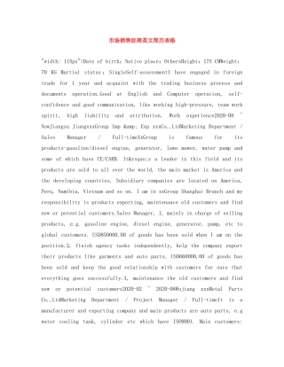 市场销售经理英文简历表格 