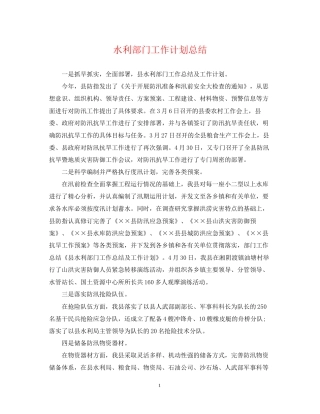 水利部门工作计划总结
