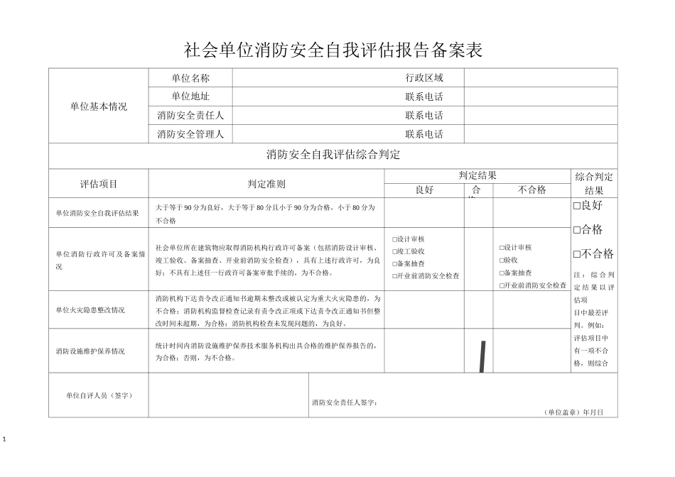 社会单位消防安全自查评价表_第1页