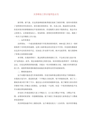 大学班长工作计划书怎么写2