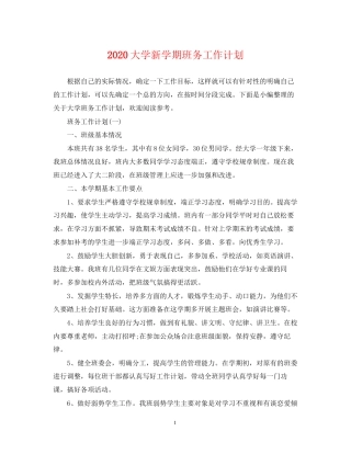 大学新学期班务工作计划