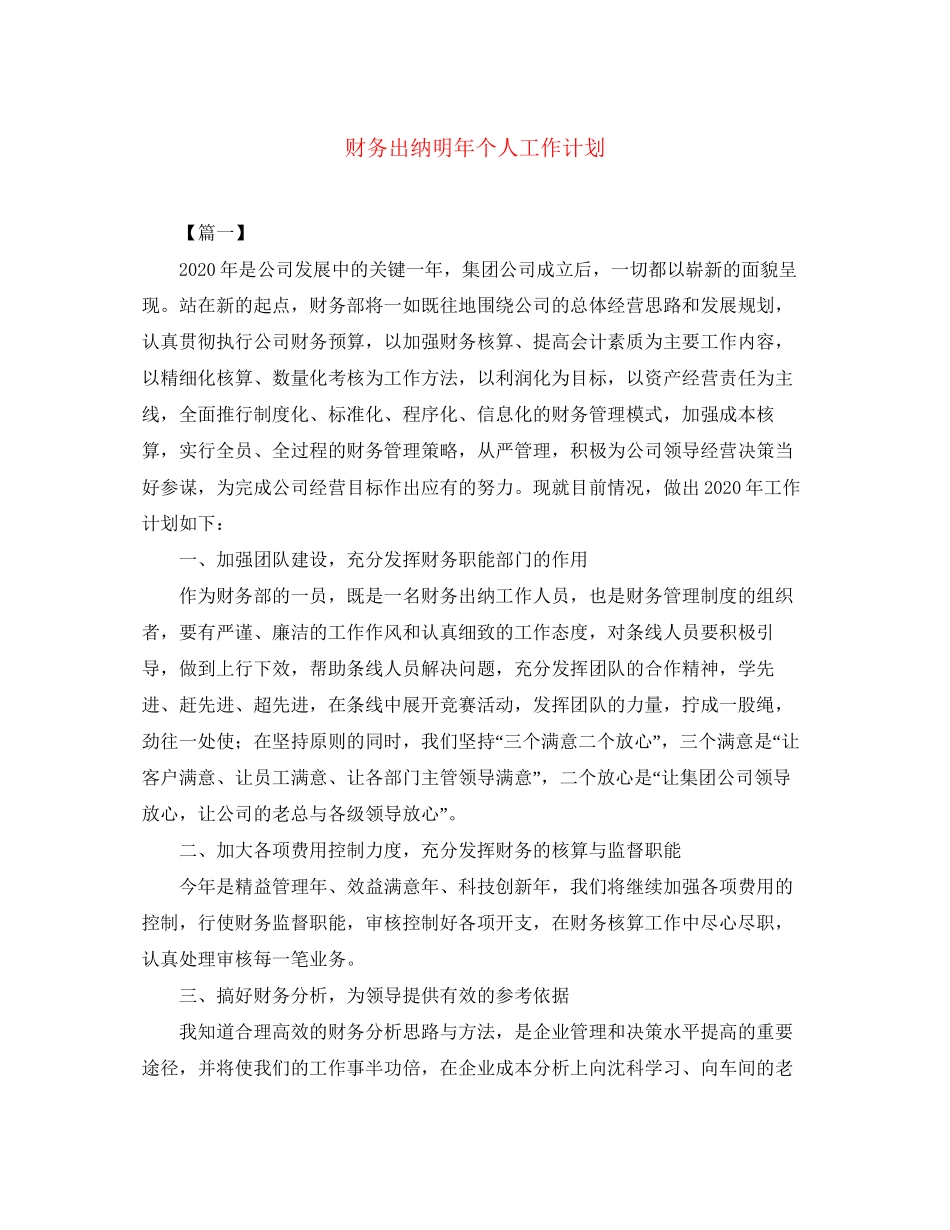 财务出纳明年个人工作计划_第1页