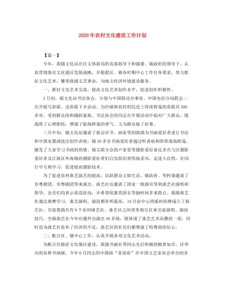 2020年农村文化建设工作计划