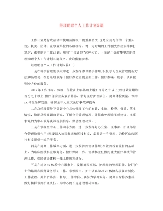 经理助理个人工作计划5篇