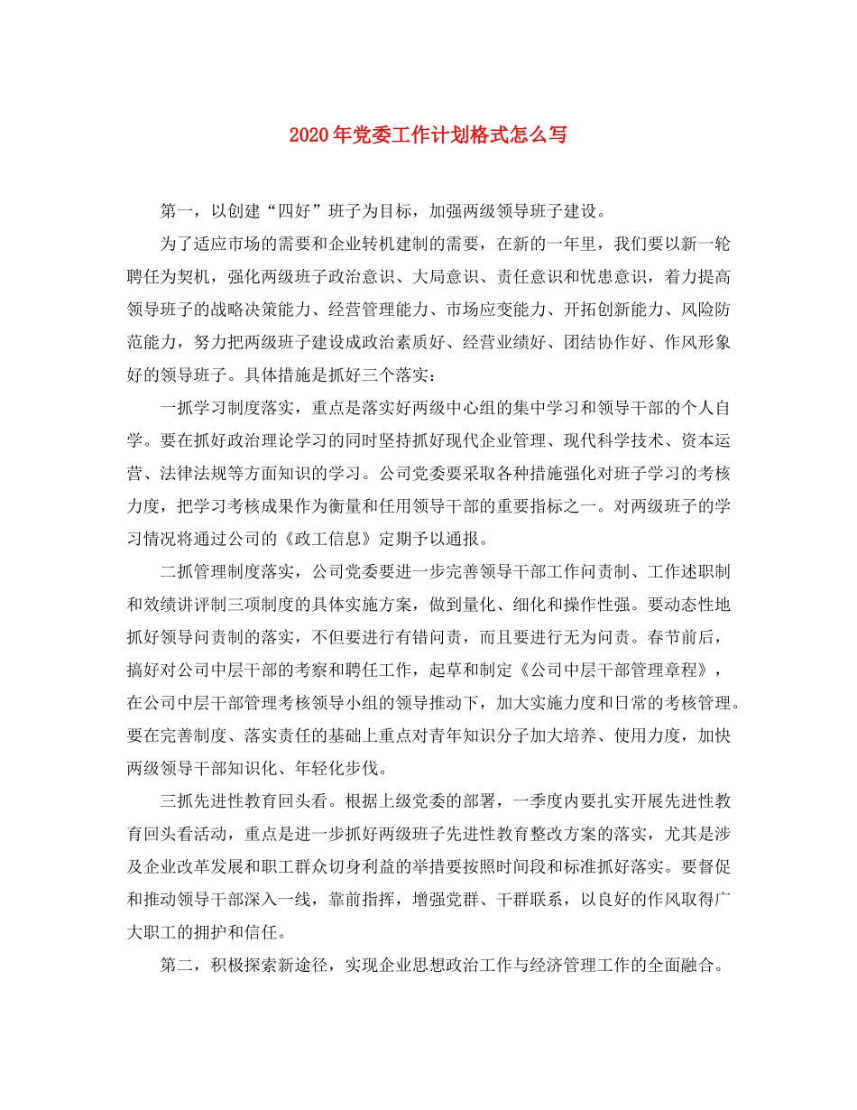 2020年党委工作计划格式怎么写_第1页