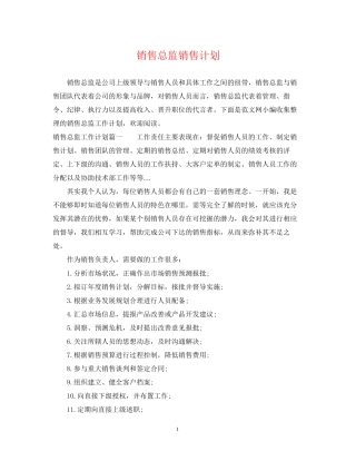 销售总监销售计划