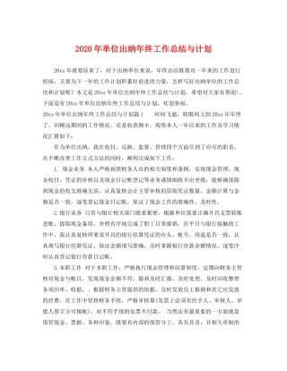 2020年单位出纳年终工作总结与计划