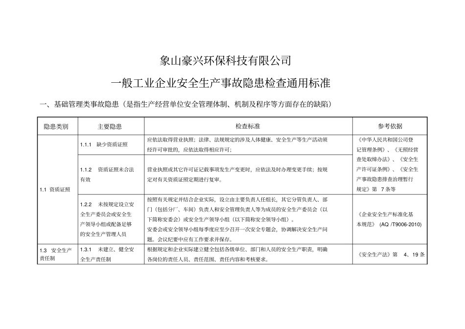 一般工业企业事故隐患自查通用标准_第1页