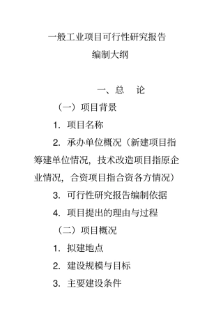 一般工业项目可行性实施计划书编制大纲