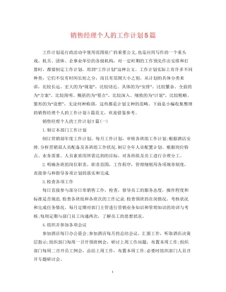 销售经理个人的工作计划5篇