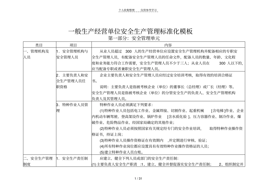 一般生产经营单位安全生产管理标准化模板_第1页