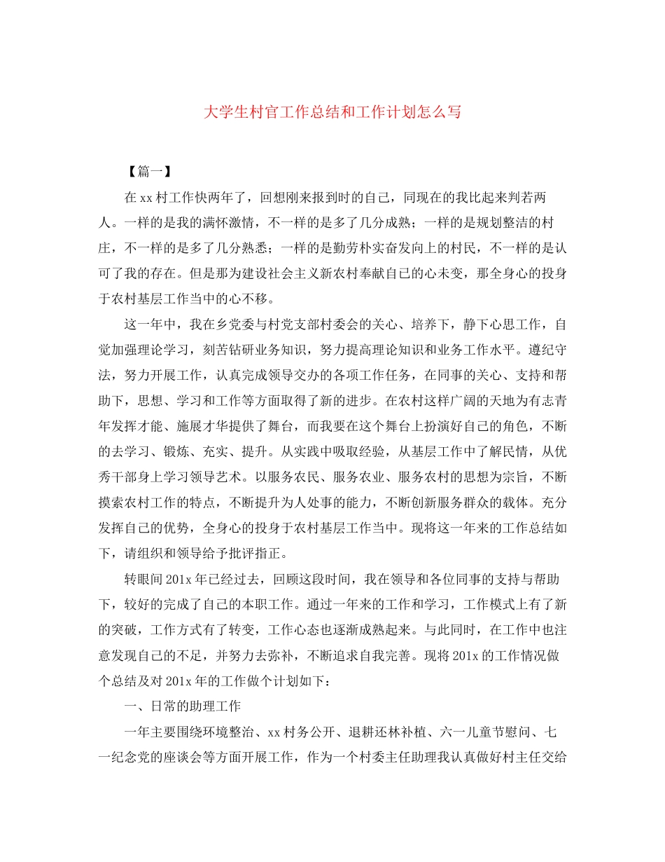 大学生村官工作总结和工作计划怎么写_第1页