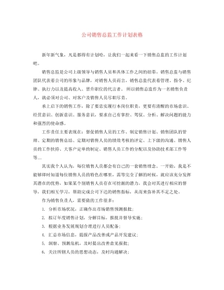公司销售总监工作计划表格