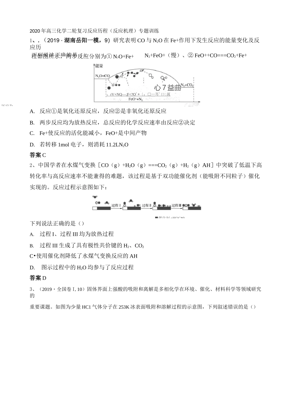 2020年高三化学二轮复习 反应历程(反应机理)专题训练_第1页