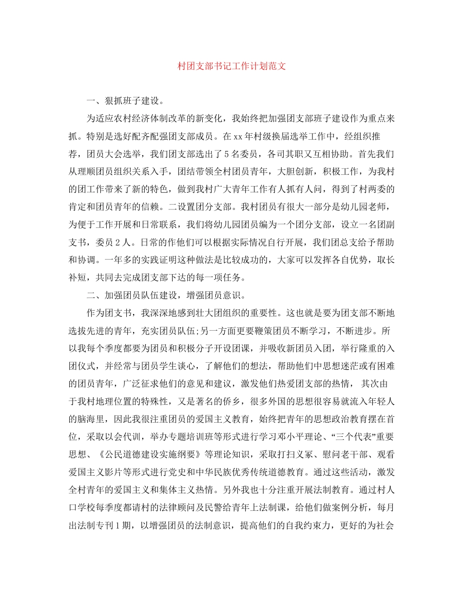 村团支部书记工作计划范文_第1页