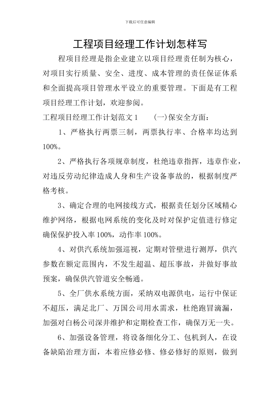 工程项目经理工作计划怎样写_第1页