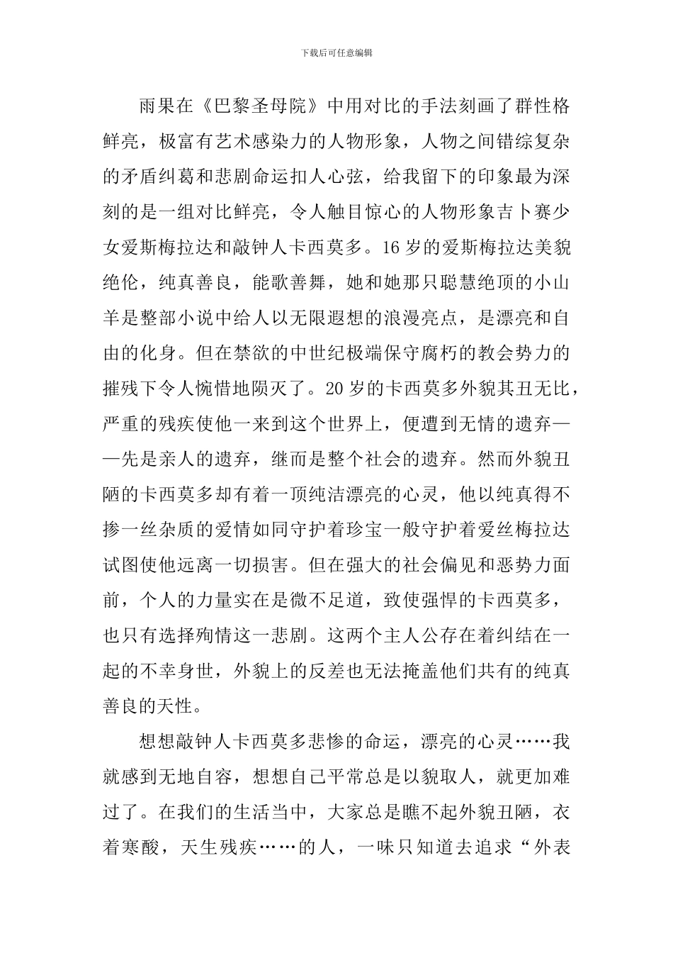 巴黎圣母院读书心得总结800字_第3页