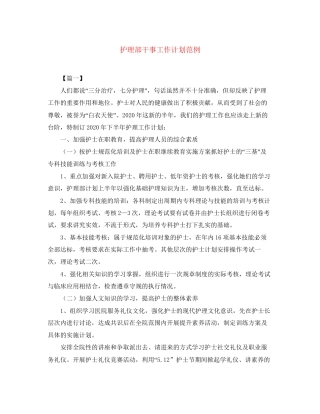 护理部干事工作计划范例
