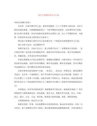 初中生寒假时间学习计划