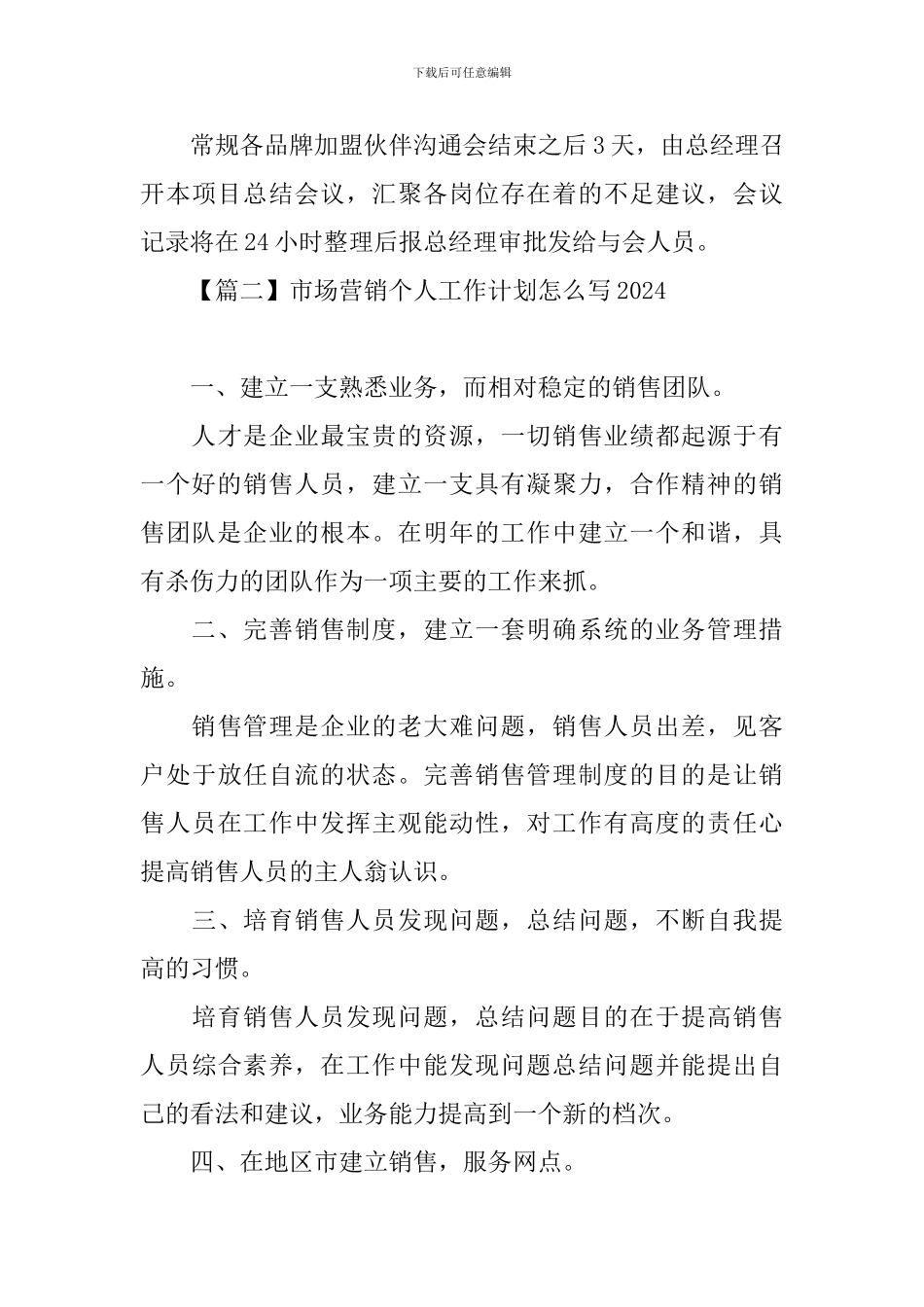 市场营销个人工作计划怎么写2024_第3页