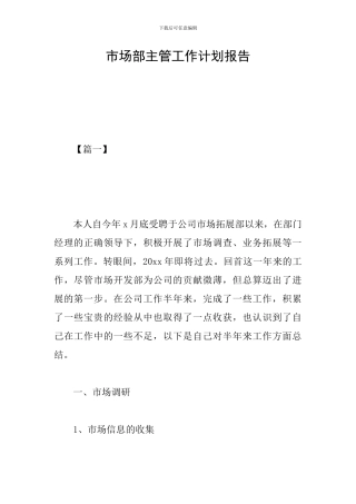 市场部主管工作计划报告