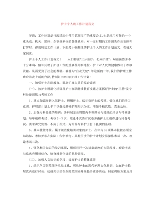 护士个人的工作计划范文