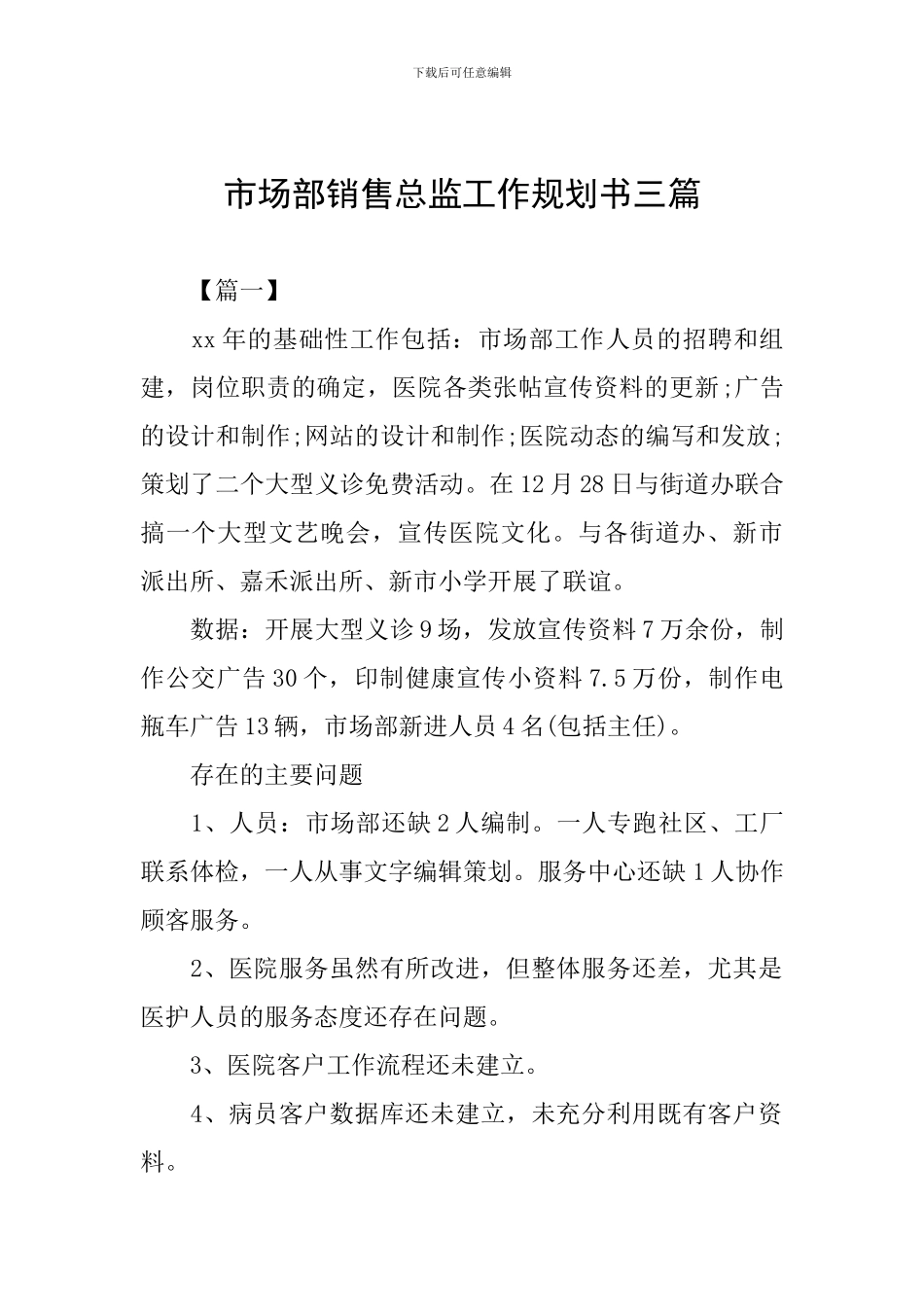 市场部销售总监工作规划书三篇_第1页