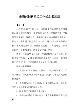 市场部销售总监工作规划书三篇