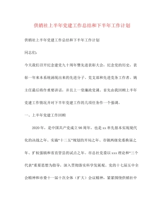 供销社上半年党建工作总结和下半年工作计划