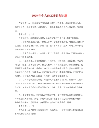 2020年个人的工作计划5篇