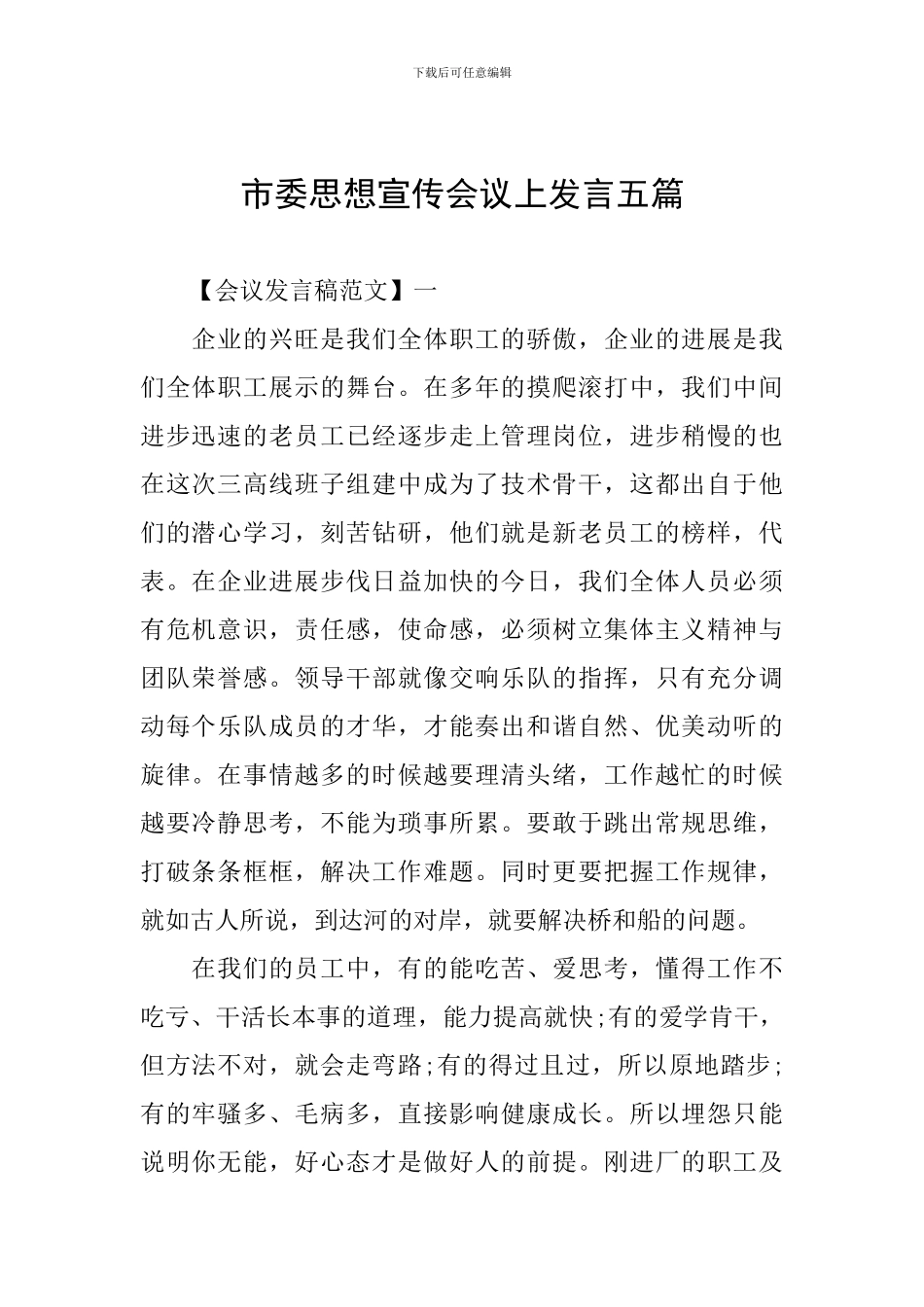 市委思想宣传会议上发言五篇_第1页