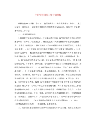 中职学校团委工作计划模板
