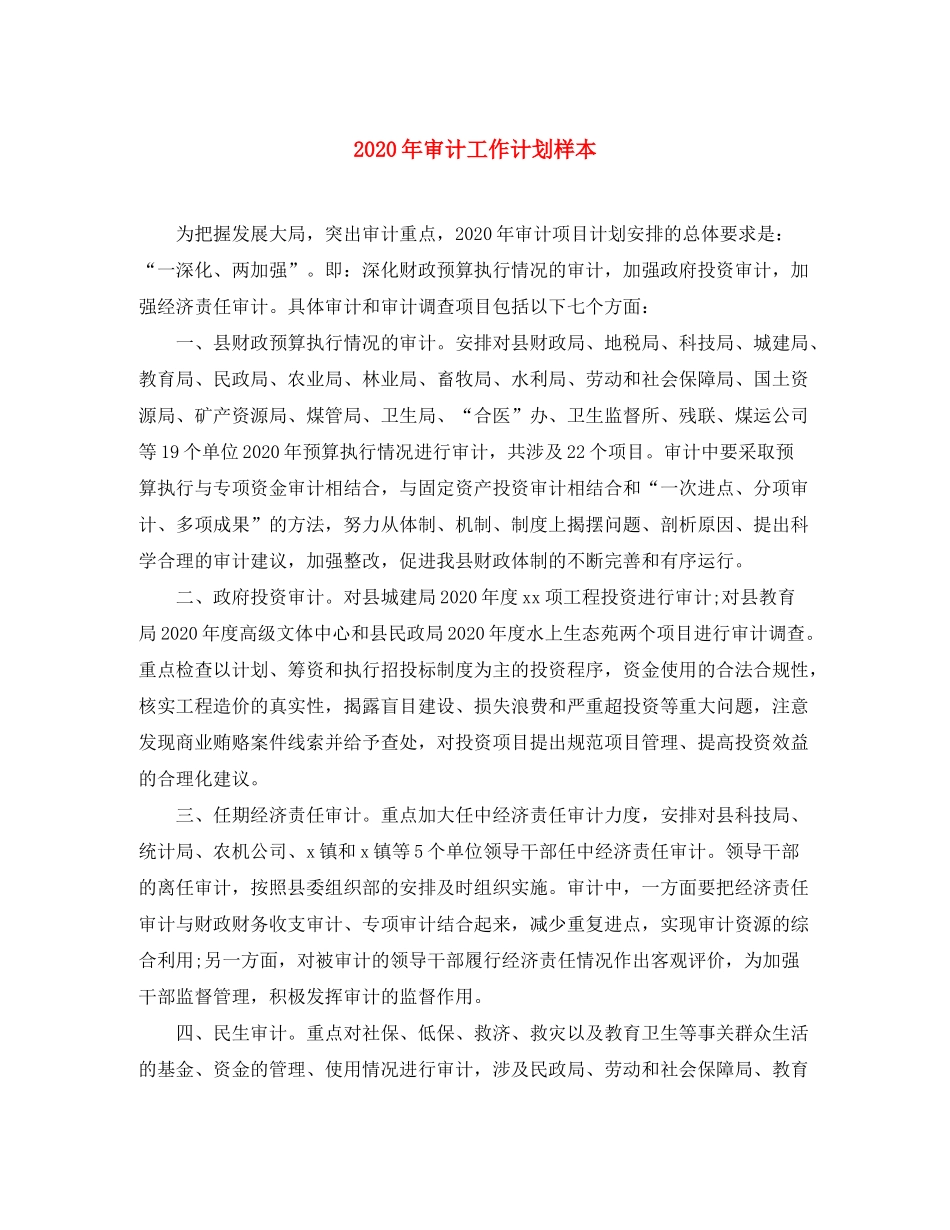 2020年审计工作计划样本_第1页