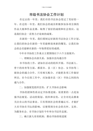 市级书法协会工作计划