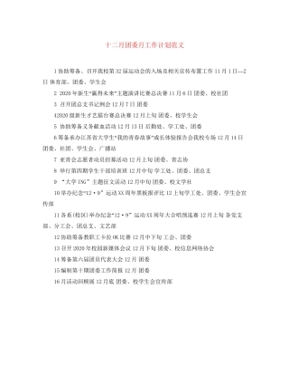 十二月团委月工作计划范文