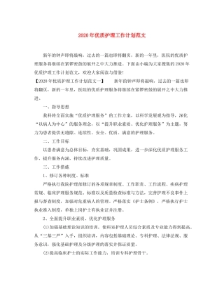 2020年优质护理工作计划范文1)