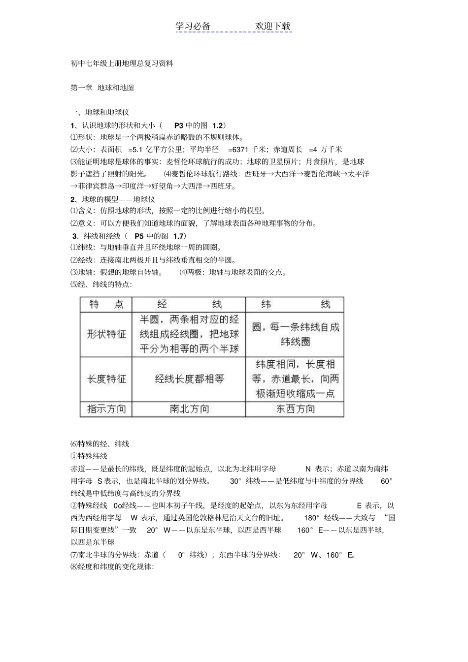 七年级上册地理总复习资料_第1页
