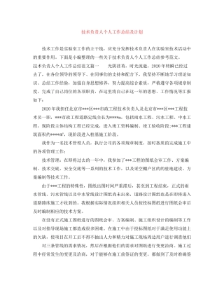 技术负责人个人工作总结及计划