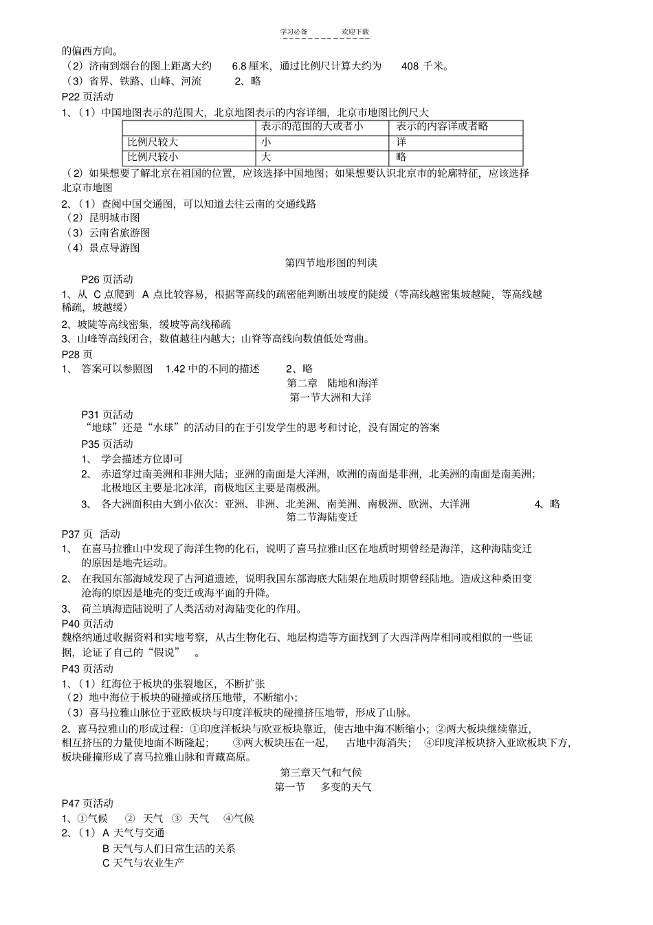 七年级上册地理课后习题答案-人教版_第2页