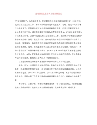 公司保安队长个人工作计划范文