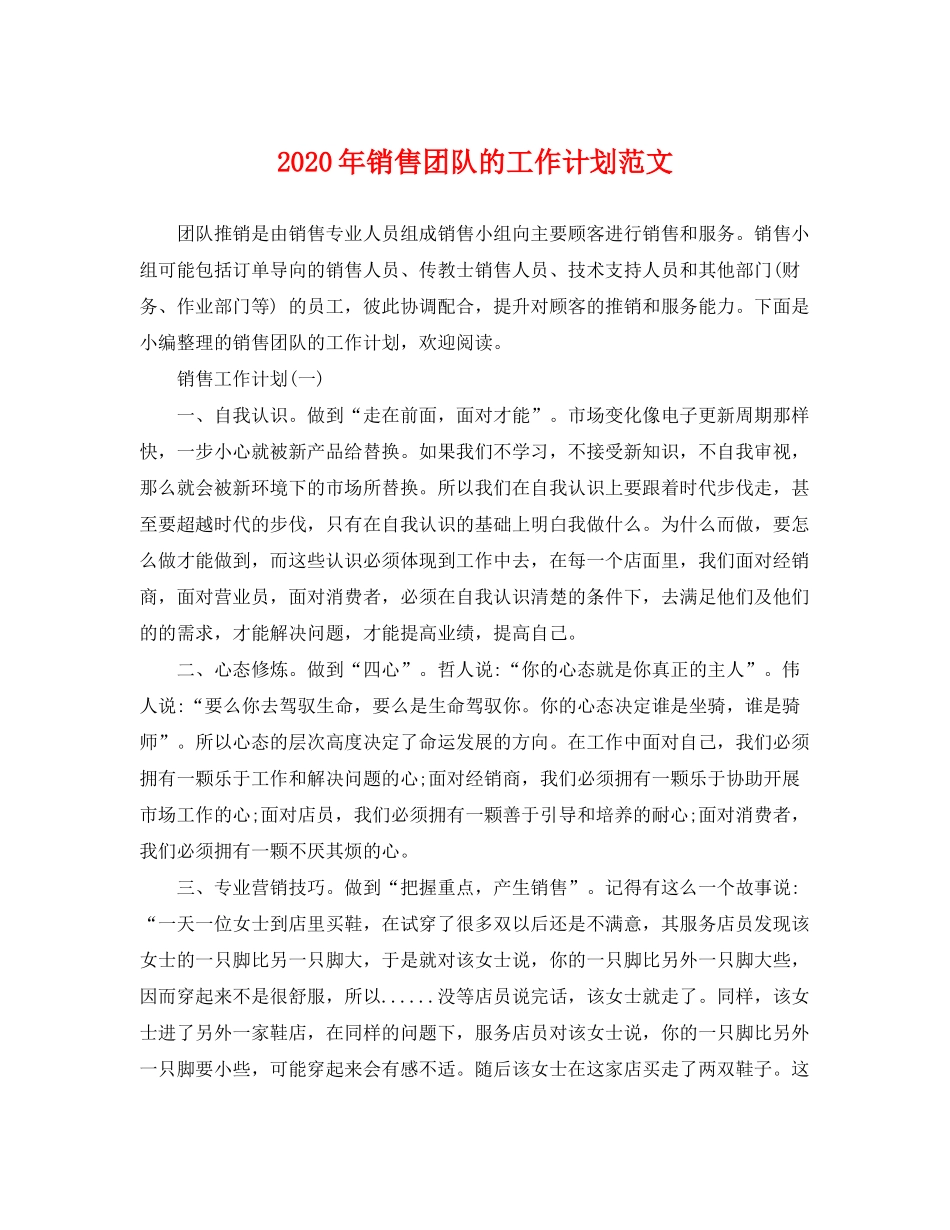 2020年销售团队的工作计划范文_第1页