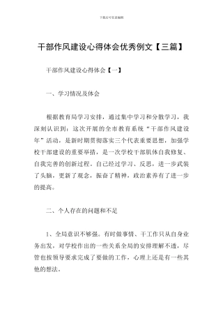 干部作风建设心得体会优秀例文