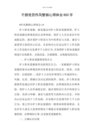 干部党员作风整顿心得体会800字
