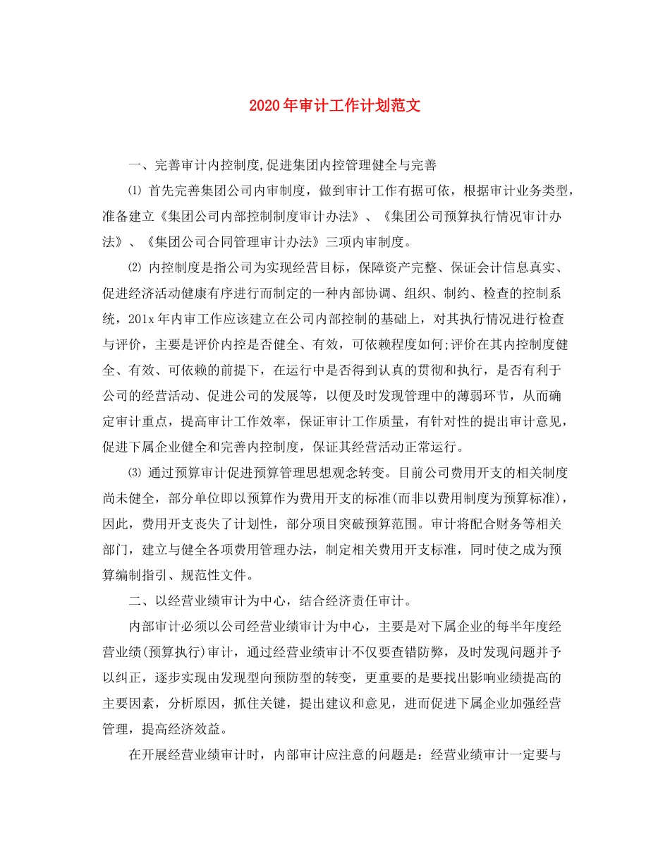 2020年审计工作计划范文_第1页